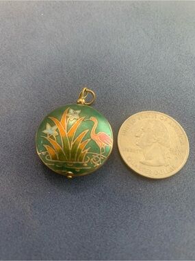 Gorgeous Green Vintage Cloisonné Bird & Flowers Pendant